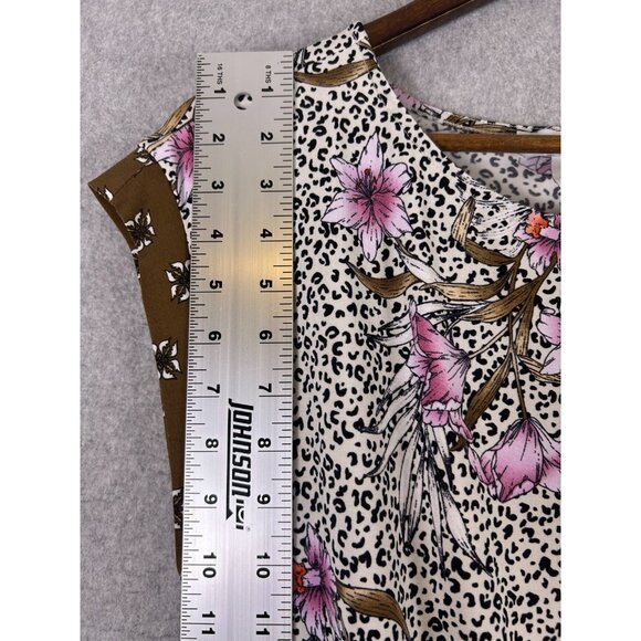 WHBM Maxi Dress Women's M Multicolor Leopard Floral Sleeveless Tie Waist Stretch - Picture 2 of 8